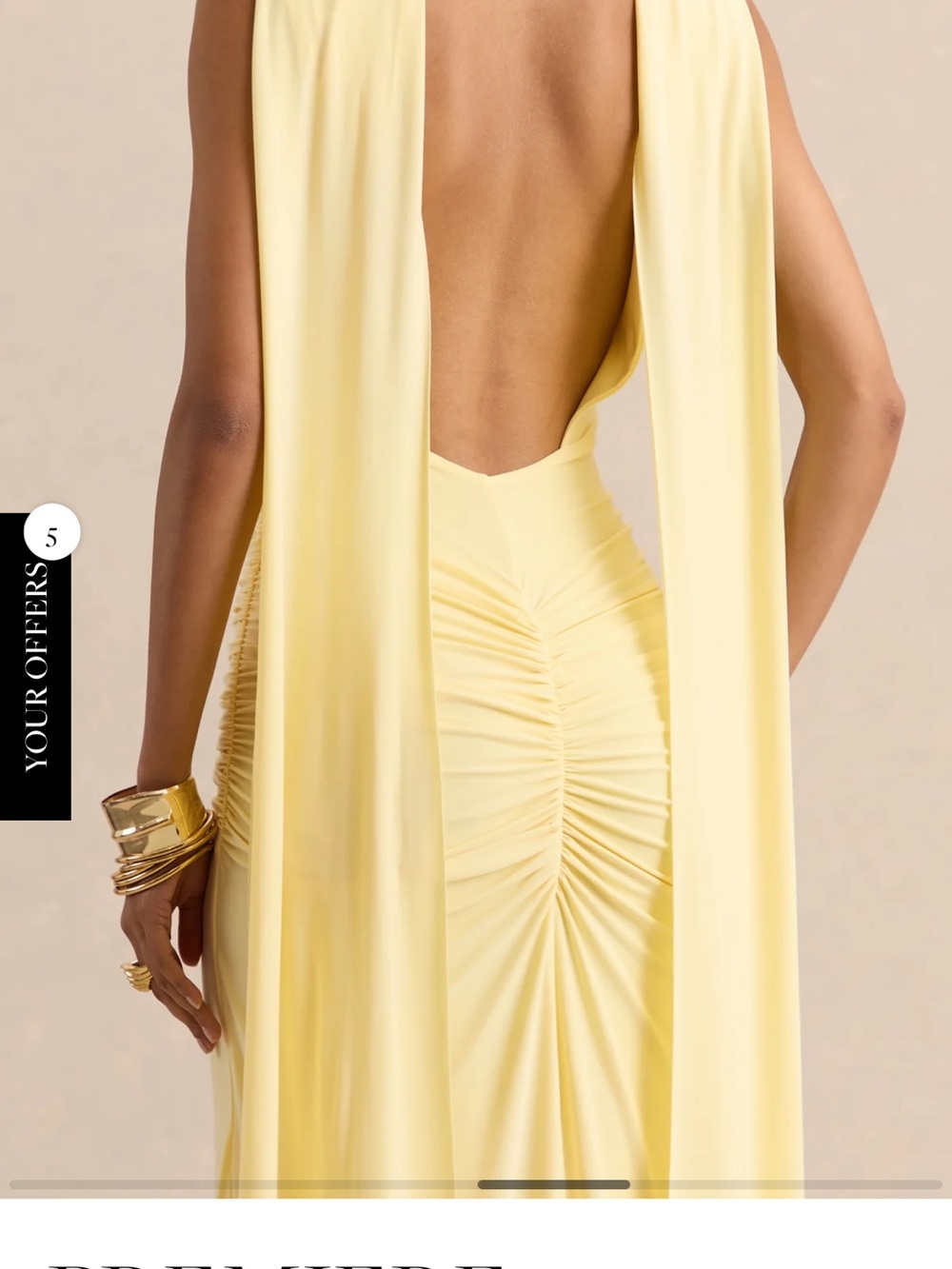 Backless Draped Evening Gown in Soft Yellow - Picture 4 of 6
